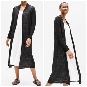 Eileen Fisher Organic Linen Crepe Duster Cardigan in Black size L